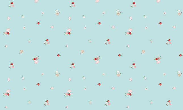 Riley Blake/ Whimsical Woodland Mushrooms Aqua by Tasha Noel (1/2 Yard)