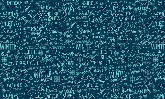 Riley Blake/A Perfect Winter- Text Navy by Lori Whitlock (1/2 Yard)