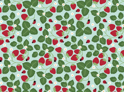 RILEY BLAKE/Little Ladybugs - Strawberries Blue by Lori Whitlock (1/2 Yard)