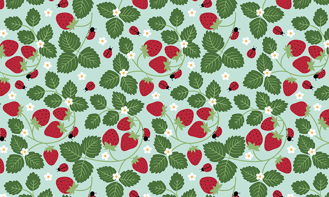 RILEY BLAKE/Little Ladybugs - Strawberries Blue by Lori Whitlock (1/2 Yard)