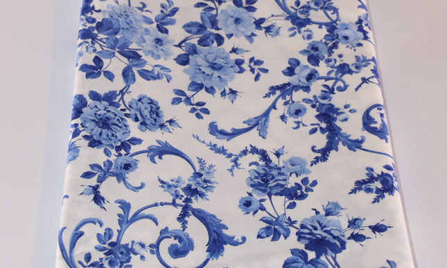 Northcott / Blue & White Porcelain Rose